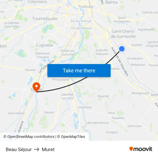 Beau Séjour to Muret map