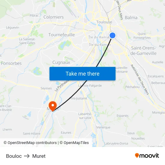 Bouloc to Muret map