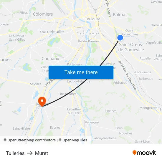 Tuileries to Muret map