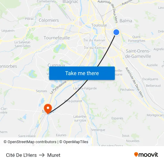 Cité De L'Hers to Muret map