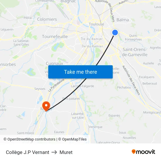 Collège J.P Vernant to Muret map