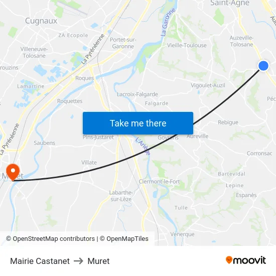 Mairie Castanet to Muret map