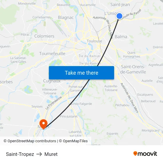 Saint-Tropez to Muret map