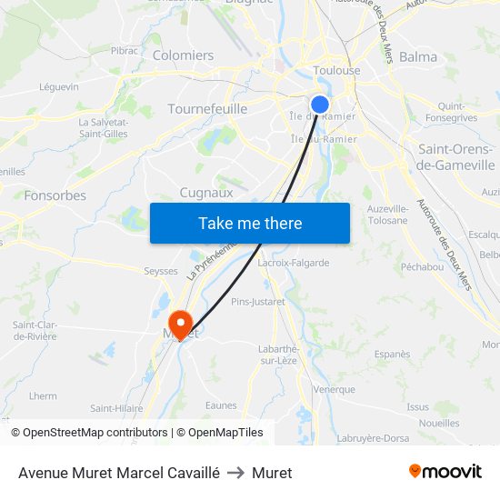 Avenue Muret Marcel Cavaillé to Muret map