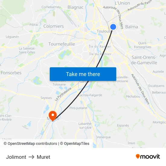 Jolimont to Muret map
