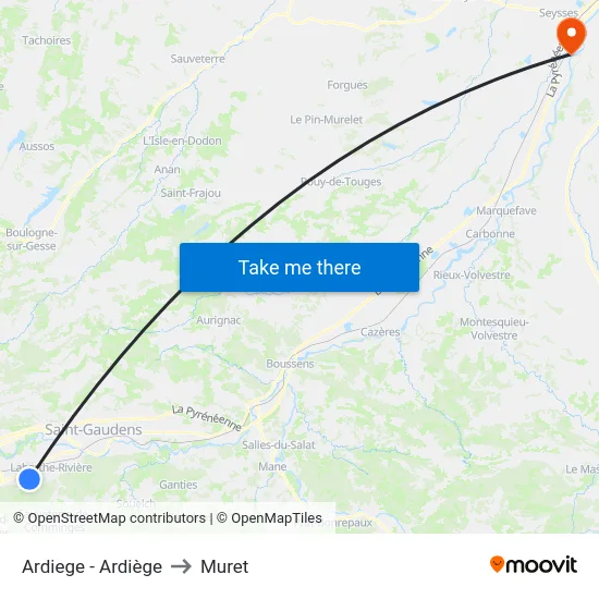 Ardiege - Ardiège to Muret map