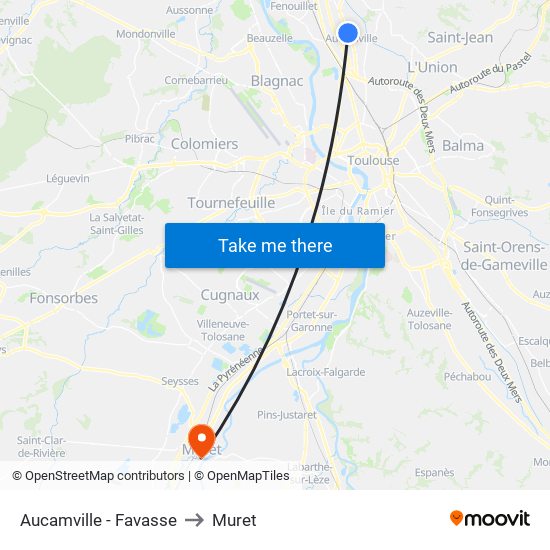 Aucamville - Favasse to Muret map