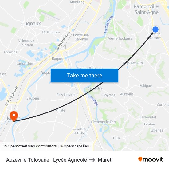 Auzeville-Tolosane - Lycée Agricole to Muret map