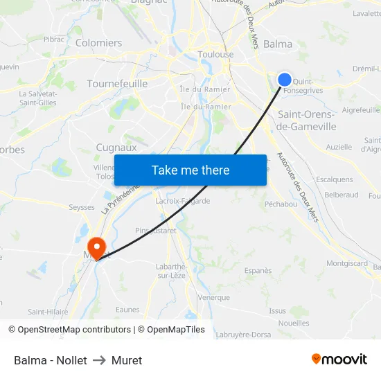 Balma - Nollet to Muret map