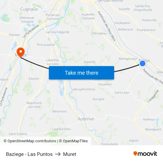 Baziege - Las Puntos to Muret map