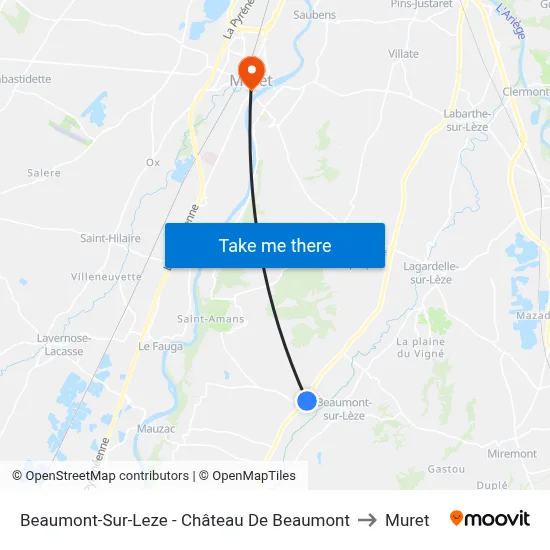 Beaumont-Sur-Leze - Château De Beaumont to Muret map