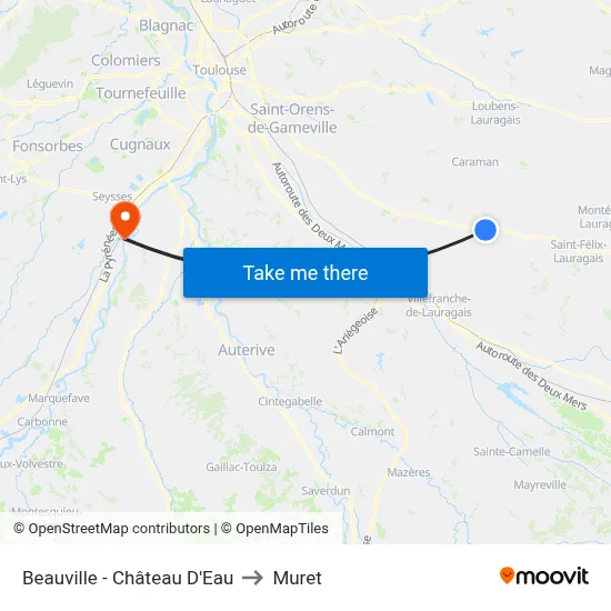 Beauville - Château D'Eau to Muret map