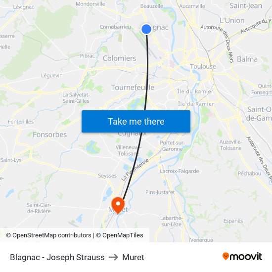 Blagnac - Joseph Strauss to Muret map