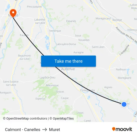 Calmont - Canelles to Muret map