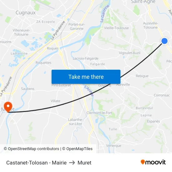 Castanet-Tolosan - Mairie to Muret map