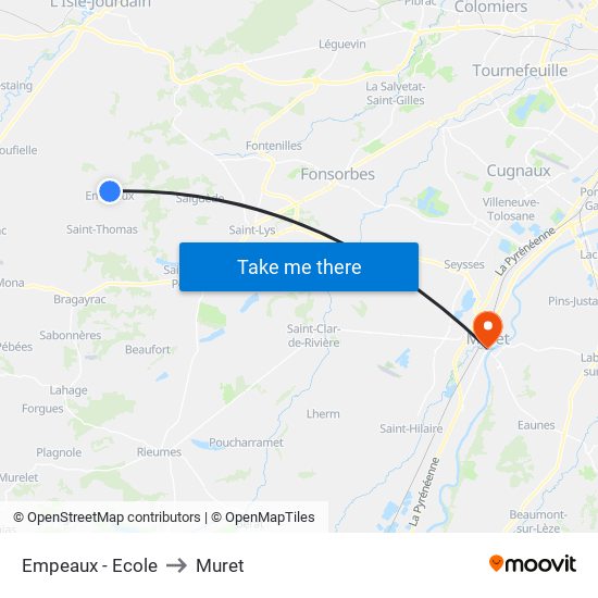 Empeaux - Ecole to Muret map