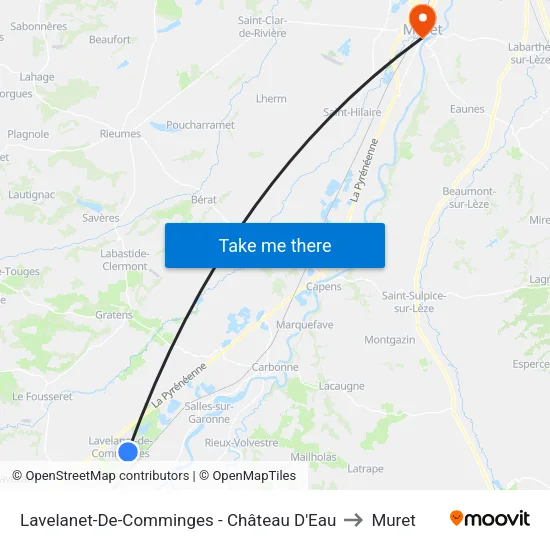 Lavelanet-De-Comminges - Château D'Eau to Muret map