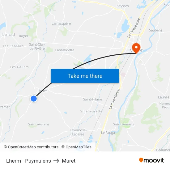 Lherm - Puymulens to Muret map