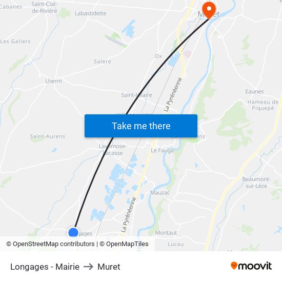 Longages - Mairie to Muret map