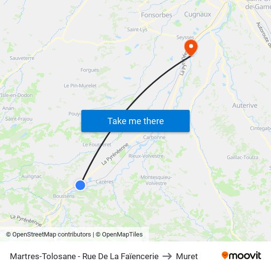 Martres-Tolosane - Rue De La Faïencerie to Muret map