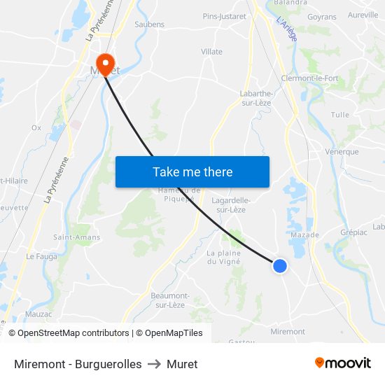 Miremont - Burguerolles to Muret map