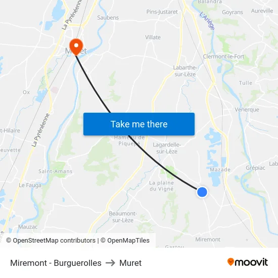 Miremont - Burguerolles to Muret map
