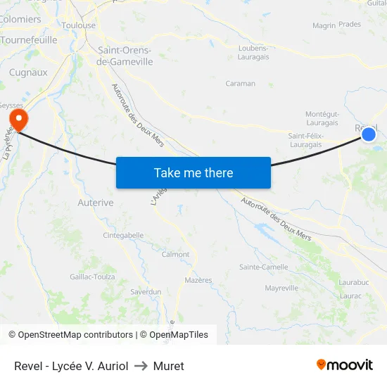 Revel - Lycée V. Auriol to Muret map