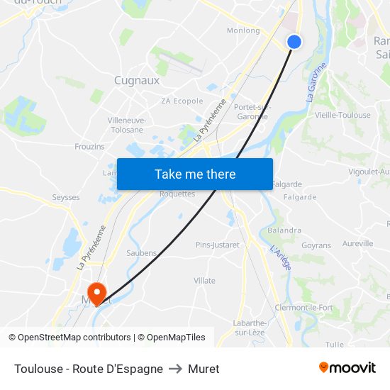 Toulouse - Route D'Espagne to Muret map