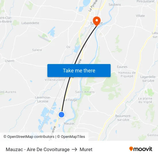Mauzac - Aire De Covoiturage to Muret map