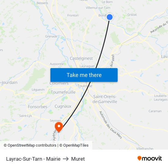 Layrac-Sur-Tarn - Mairie to Muret map