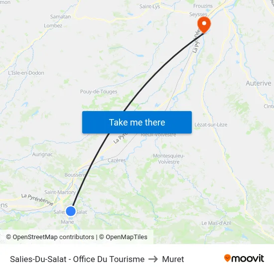 Salies-Du-Salat - Office Du Tourisme to Muret map