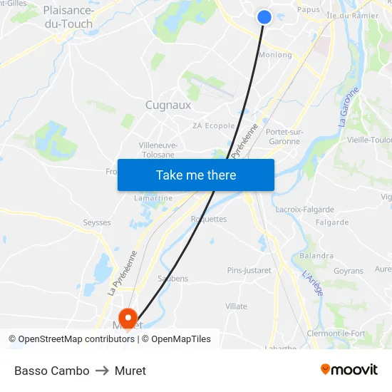 Basso Cambo to Muret map