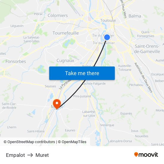 Empalot to Muret map