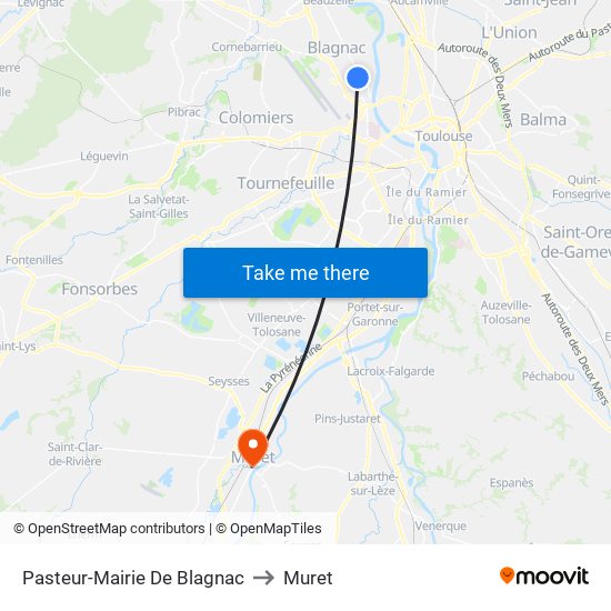 Pasteur-Mairie De Blagnac to Muret map