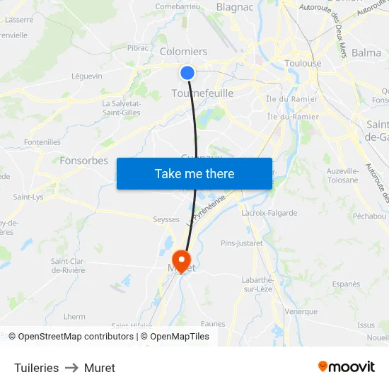 Tuileries to Muret map