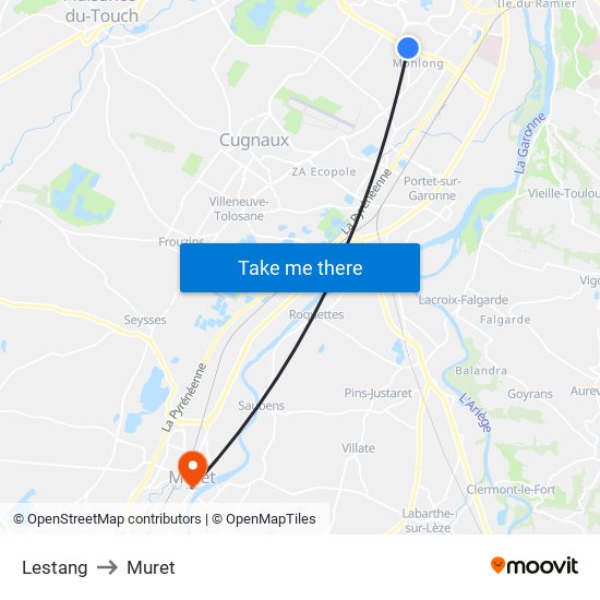 Lestang to Muret map
