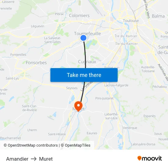 Amandier to Muret map