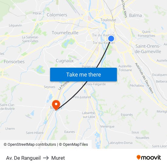 Av. De Rangueil to Muret map