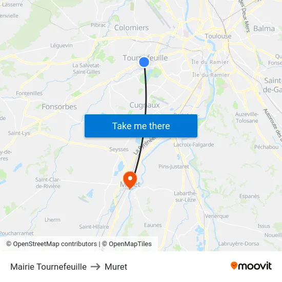 Mairie Tournefeuille to Muret map