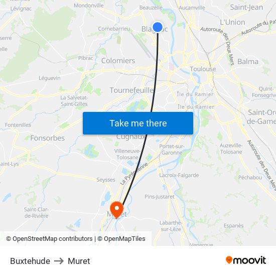 Buxtehude to Muret map