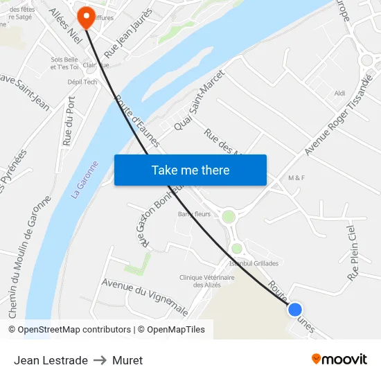 Jean Lestrade to Muret map