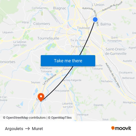 Argoulets to Muret map