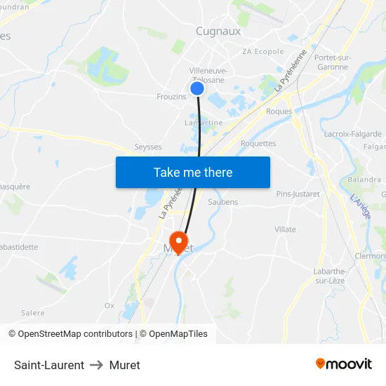 Saint-Laurent to Muret map