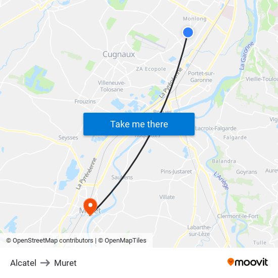 Alcatel to Muret map