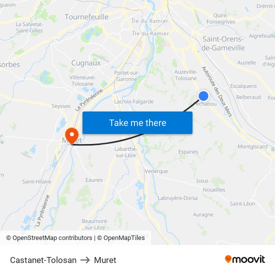 Castanet-Tolosan to Muret map