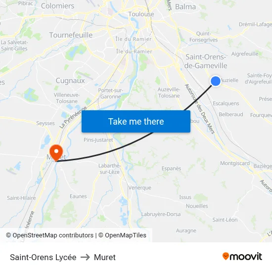 Saint-Orens Lycée to Muret map