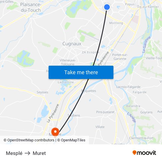 Mesplé to Muret map
