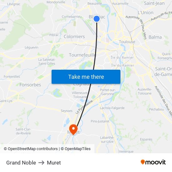 Grand Noble to Muret map