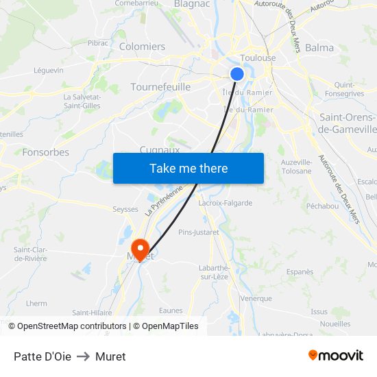 Patte D'Oie to Muret map