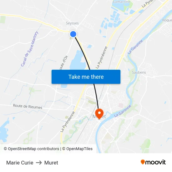 Marie Curie to Muret map
